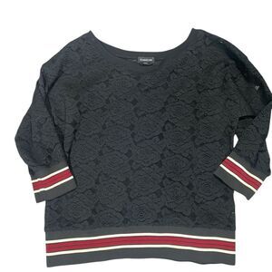 Bebe Black Lace Sweater with Striped Accents